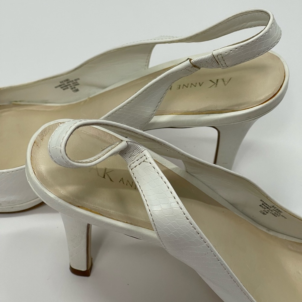 Vintage 90s White Slingback Pumps Open Toe Sandal Mid Heel Bridal Floral Shoes - Picture 10 of 17